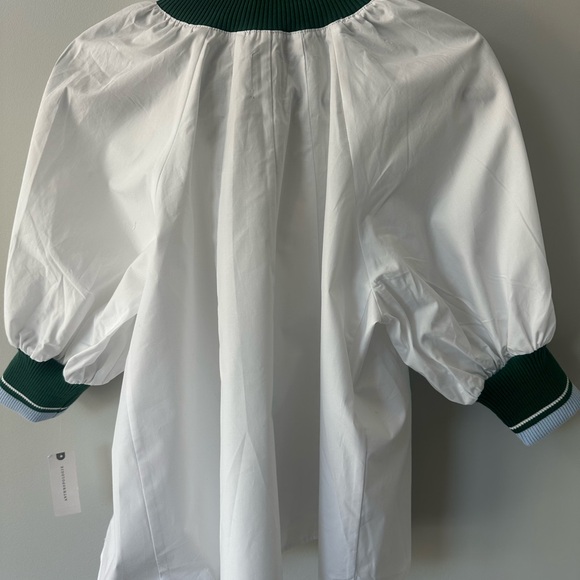 Maeve White Half-Zip Puff-Sleeve Sporty Henley Blouse-NWT - Picture 8 of 9